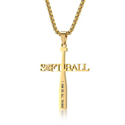 Softball Cross Necklace Gold