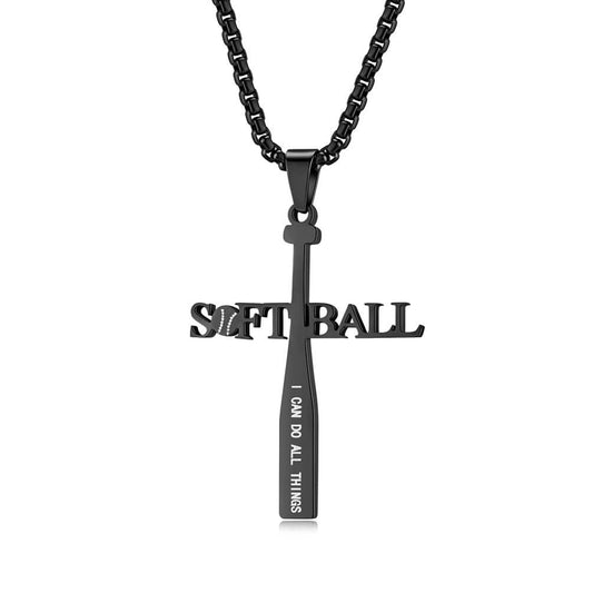 Softball Cross Necklace Black