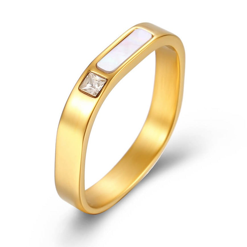 Gold Promise Ring Shell Inlaid