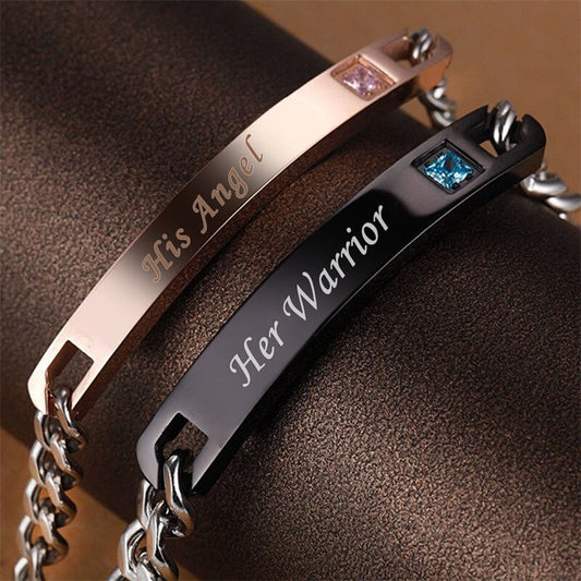 Couple Titanium Steel Rose Gold, Black Customizable Bracelet