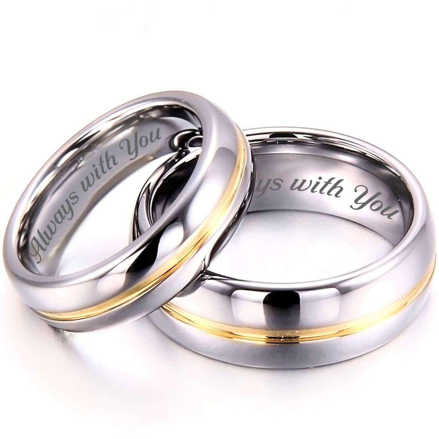 Personalized His and Hers Traditional Promise Ring or Wedding Ring Set  Couples R