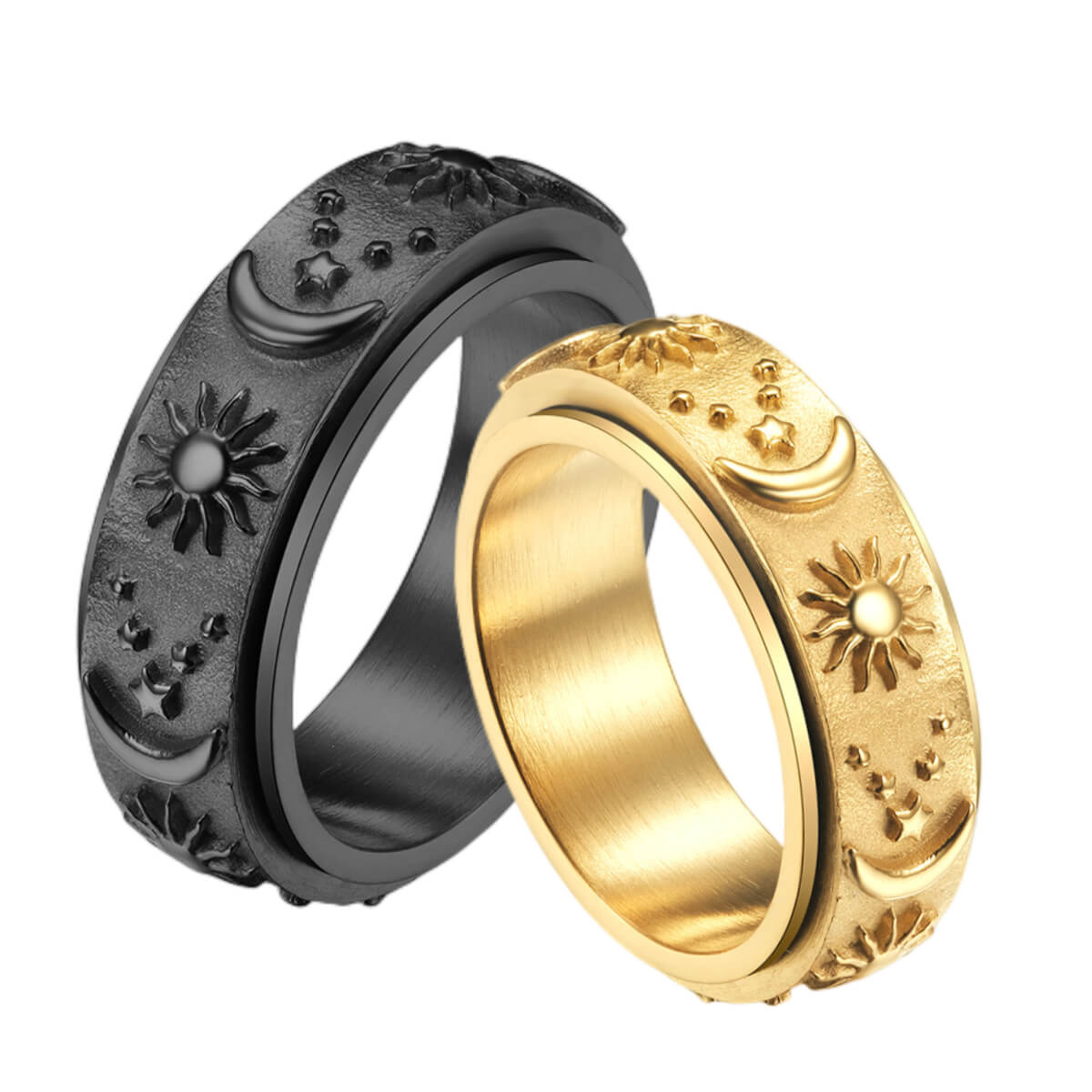 Sun and Moon Stars Couple Spinner Rings