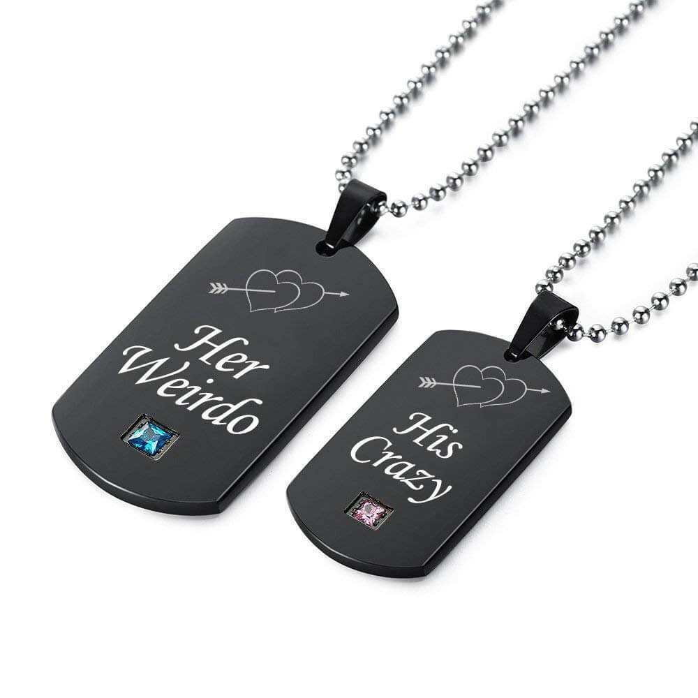 His Crazy Her Weirdo Couple Pendant Necklaces Black