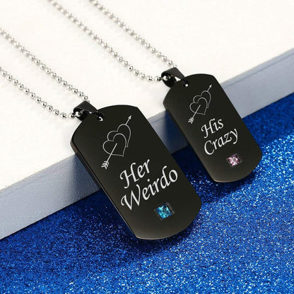 His Crazy Her Weirdo Couple Pendant Necklaces Black