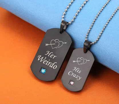 His Crazy Her Weirdo Couple Pendant Necklaces Black