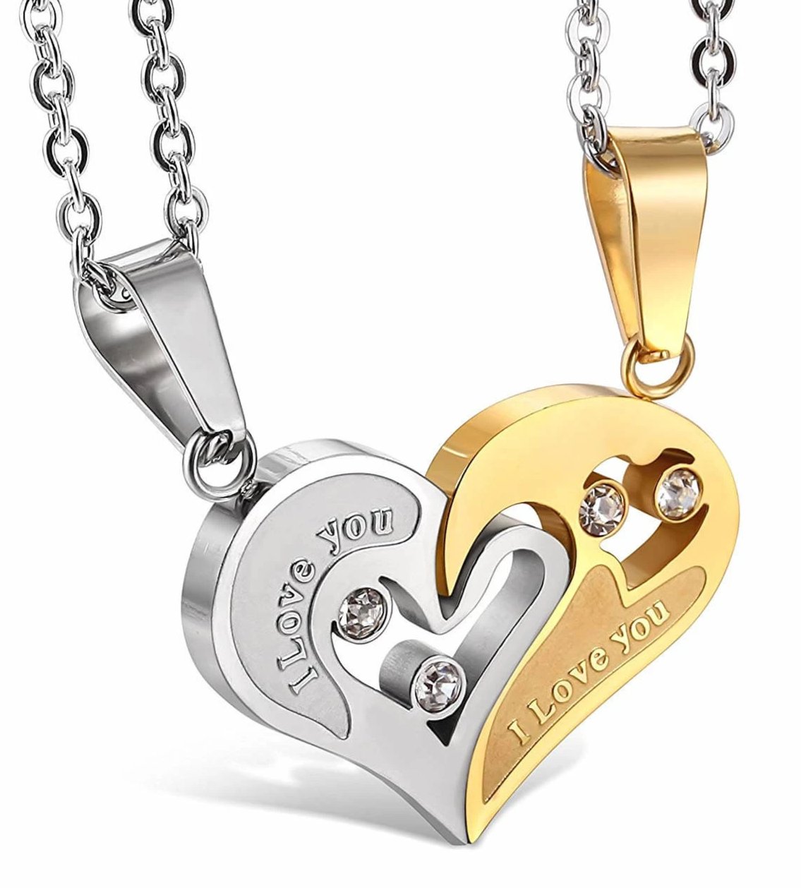 "I Love You" Puzzle Heart Necklaces for Couples