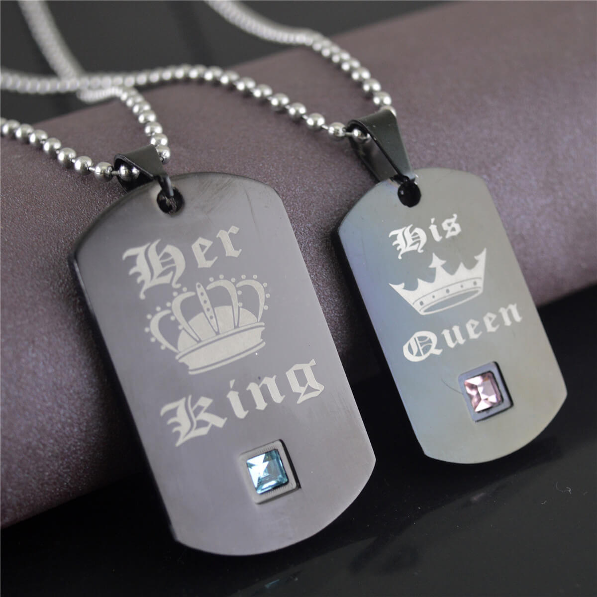 Her King His Queen Tag Necklaces for Couple