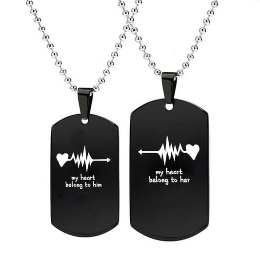 Black Couple Heartbeat Necklaces