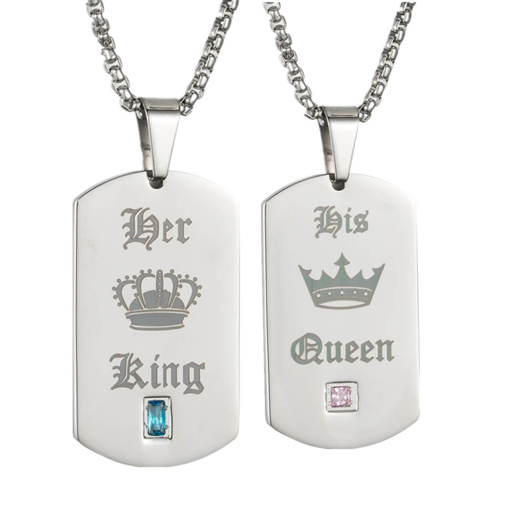 Her King His Queen Black Tag Necklace