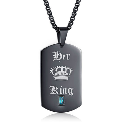 Her King His Queen Black Tag Necklace