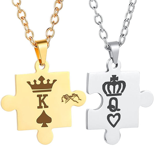 King Queen Couple Puzzle Necklaces