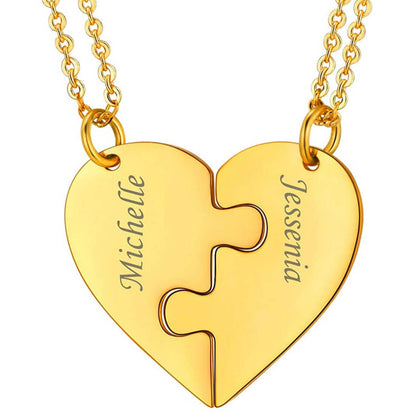 Engraving Puzzle Heart Couple Necklaces