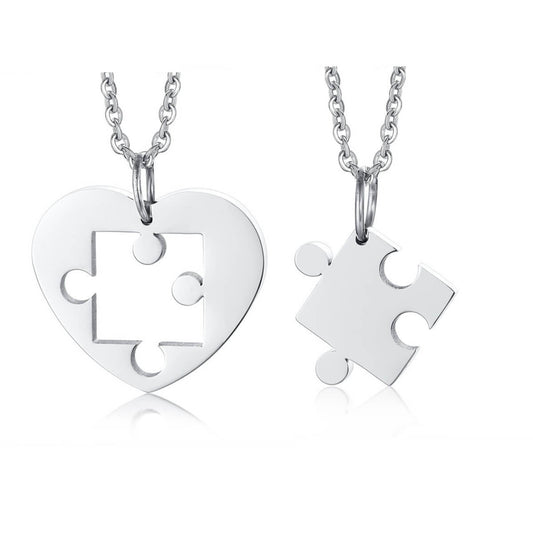 Puzzle Heart Couple Necklace Set