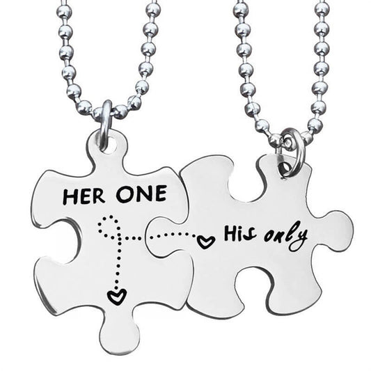 His Only & Her One Couple Puzzle Necklaces