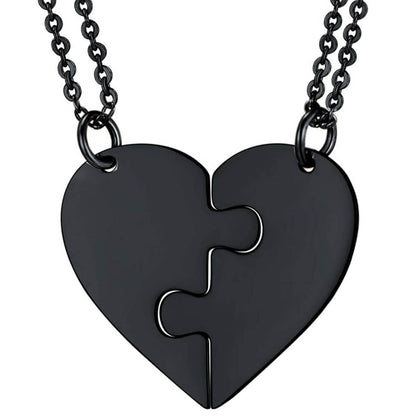 Engraving Puzzle Heart Couple Necklaces