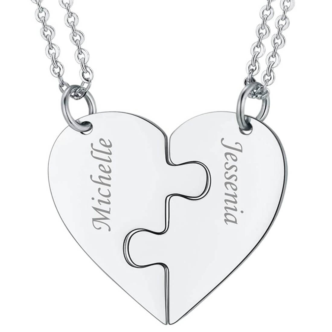 Engraving Puzzle Heart Couple Necklaces